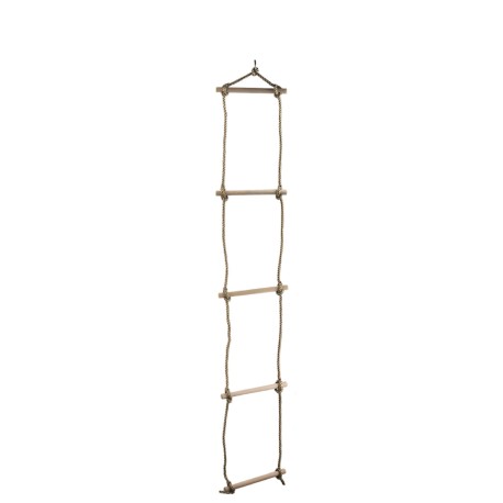 Ladder van koord met houten trapjes